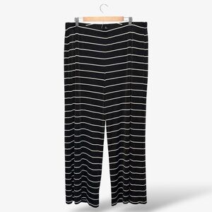 Chico’s Travelers Wide Leg Pants Size 3 (XL/16) Black White Stripe Stretch Waist